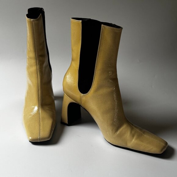 New ZARA Leather Patent Beige High Heel Ankle Boots Bootie Elastic Square toe 7 - Picture 6 of 11